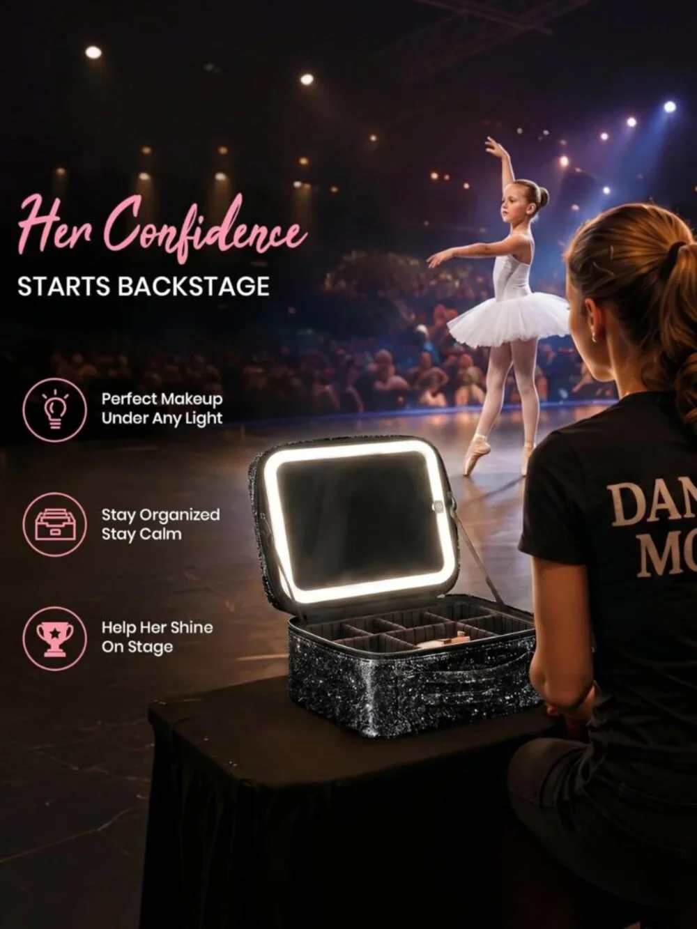 NEW Large Makeup Bag Detachable 4K LED Mirror Rechargeable Travel Case Organizer